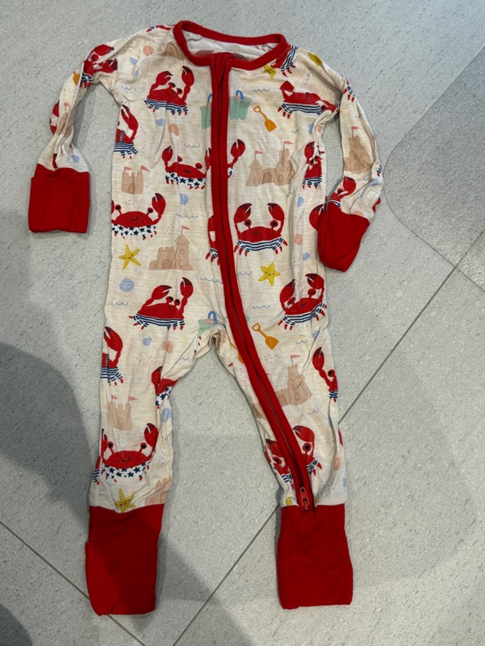 Little Sleepies Red Crab Print Footed One-Piece